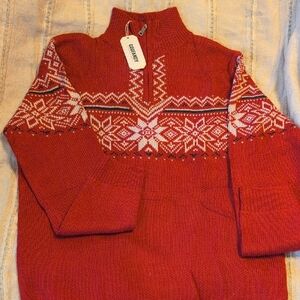 Barbour Red Nordic Zip-Up Sweater